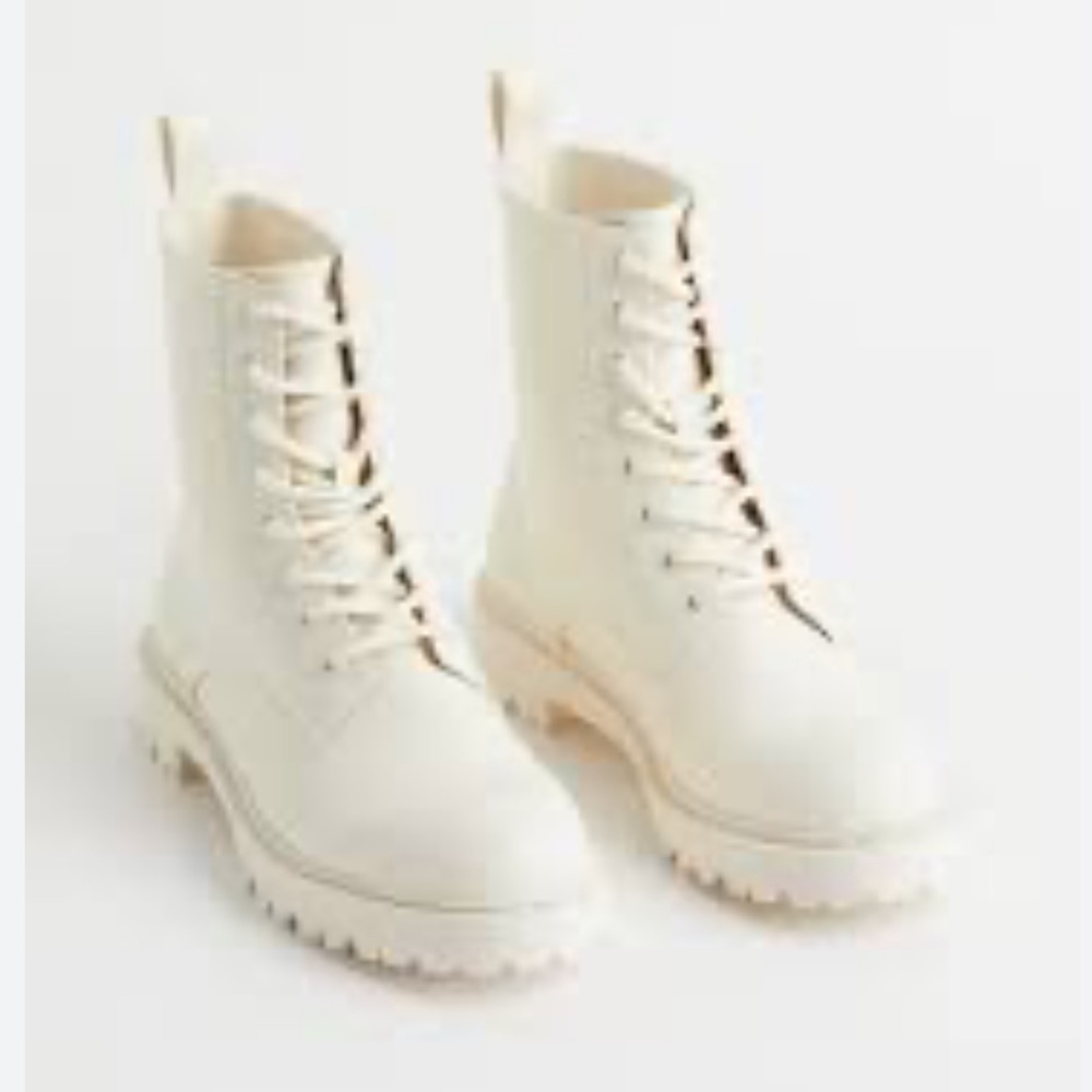 Women’s Cream Lace-Up Combat Boots